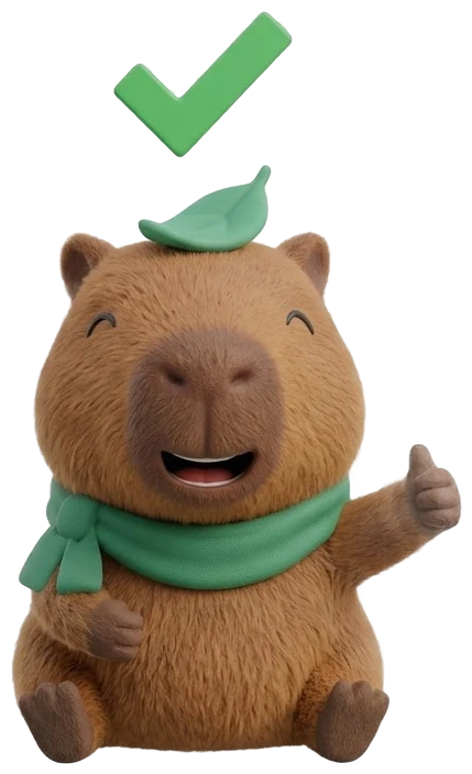 Capi, a capivara, sorrindo e fazendo joinha